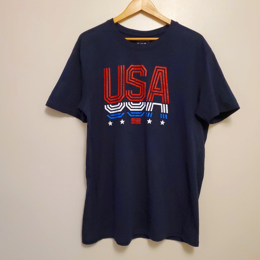 Home of the Brave Men’s Navy Blue USA Graphic Short Sleeve Crewneck T-Shirt - XL